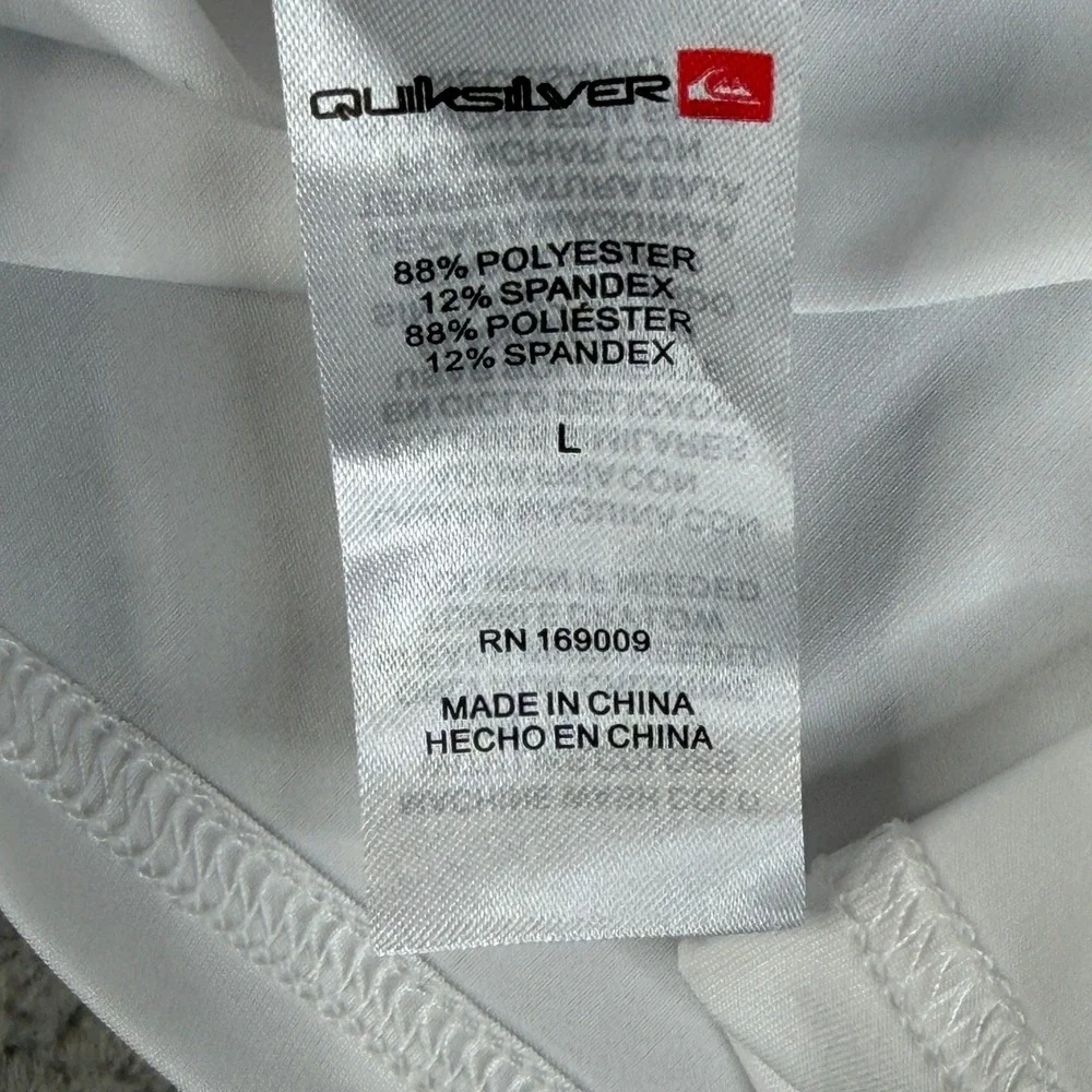 Quiksilver Rash Guard Mens L White Long Sleeve Swim Shirt UPF Protection Surf